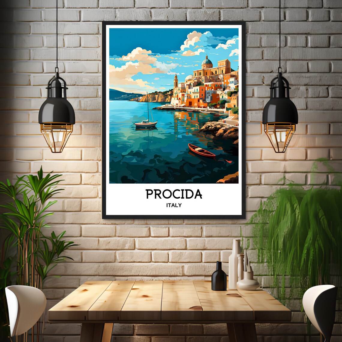 Procida Italy Colorful Harbor Town Church Dome Boats Travel Poster - Image 3