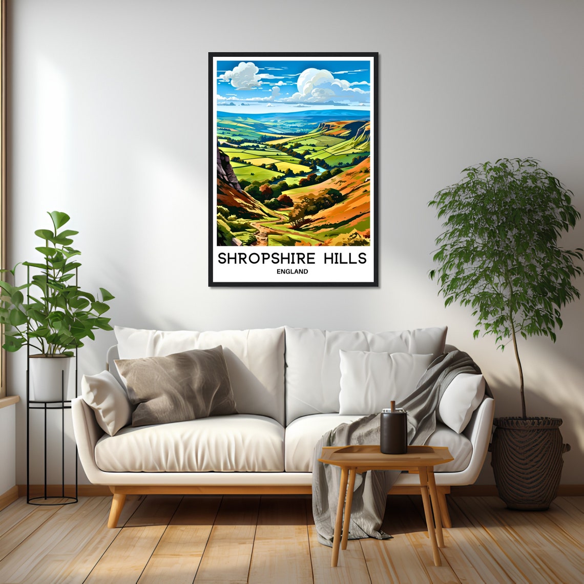 Shropshire Hills England Green Patchwork Valley Travel Poster - Image 2
