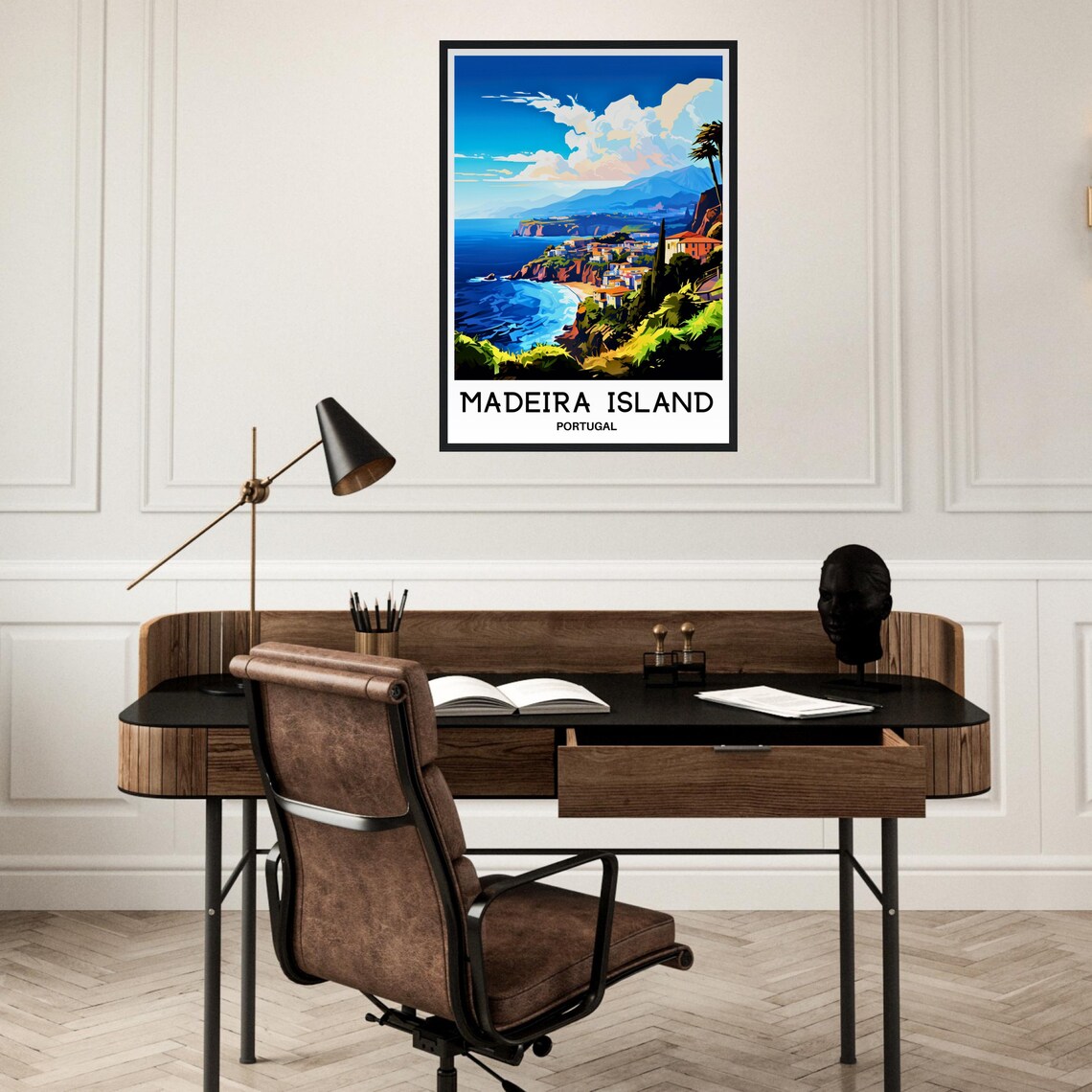 Madeira Island Portugal Cliffside Village Bright Blue Sea Poster - Image 2