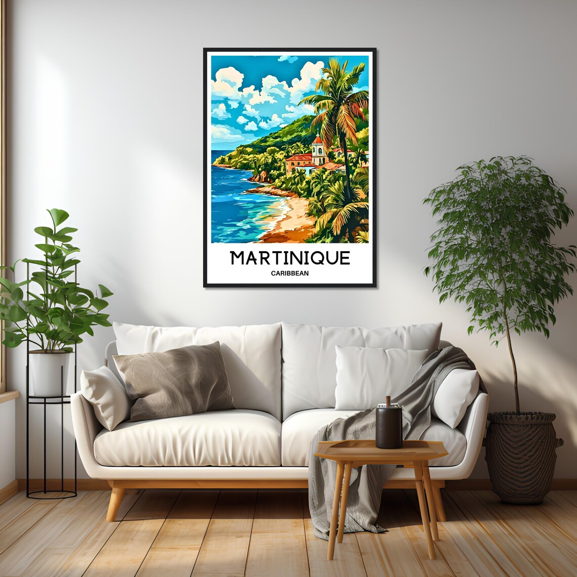 Martinique Caribbean Tropical Beach Palm Trees Seaside Church Travel Poster - Image 2