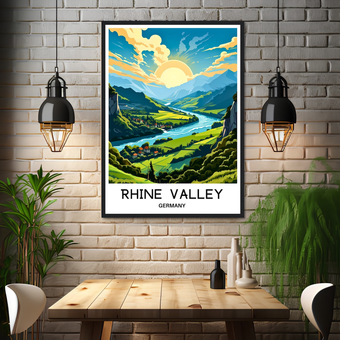 Rhine Valley Germany Sunset River Mountains Village Travel Poster - Image 3
