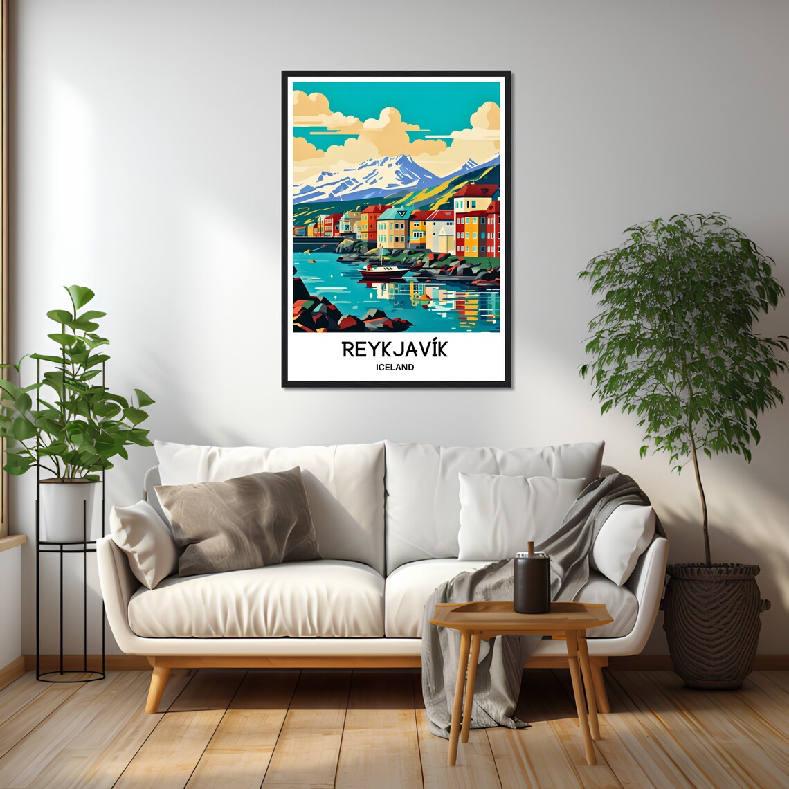 Reykjavik Iceland Colorful Harbour Boats Mountain View Poster - Image 2