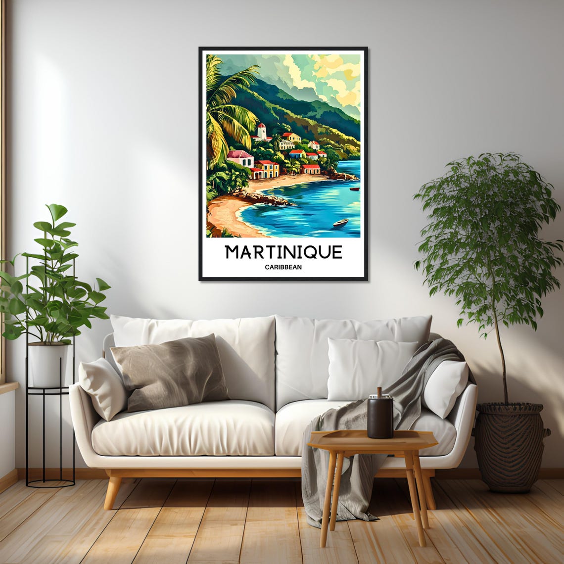 Martinique Caribbean Beach Village Palm Trees Tropical Travel Poster - Image 2
