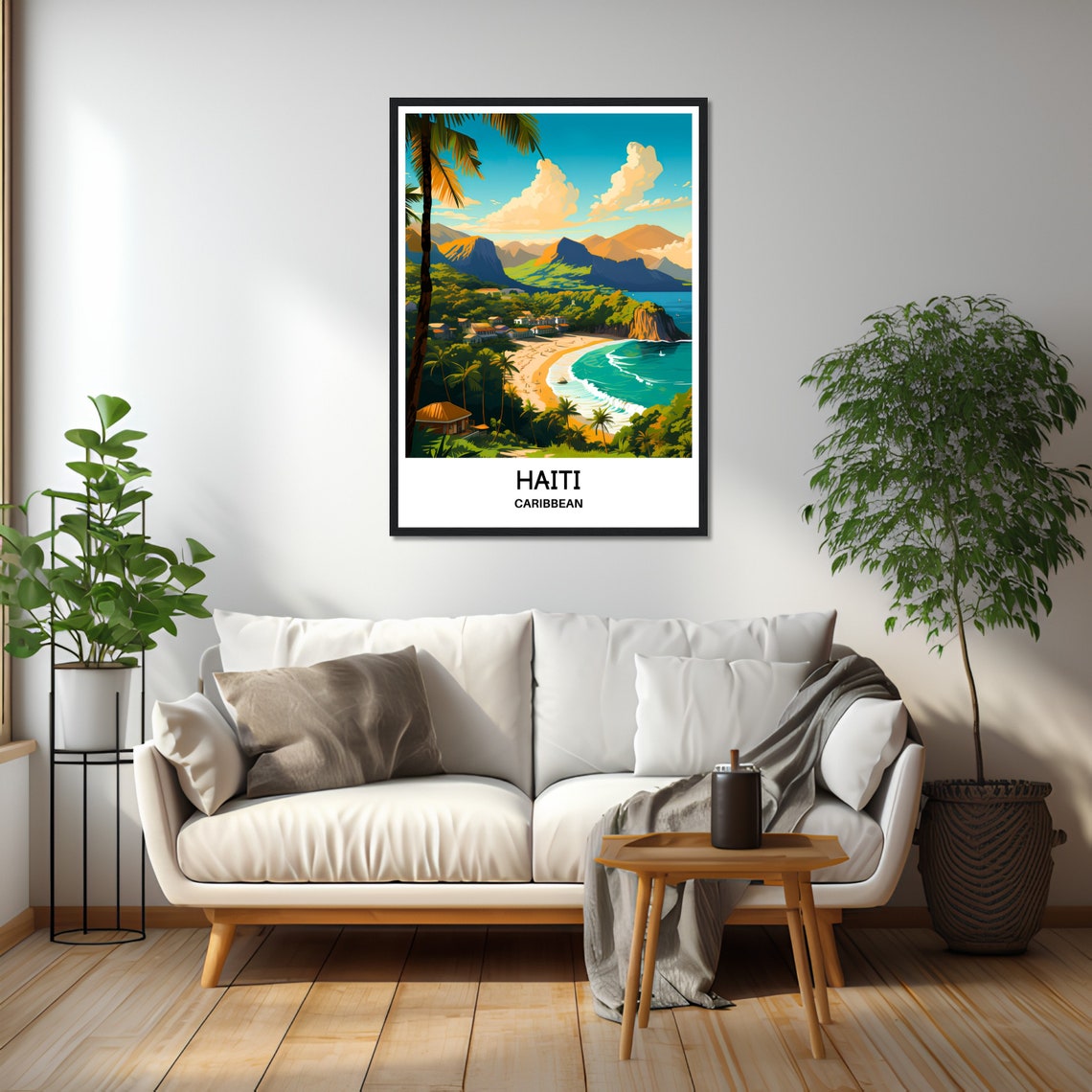 Haiti Caribbean Beach Cove Palm Trees Sunset Bay Travel Poster - Image 2