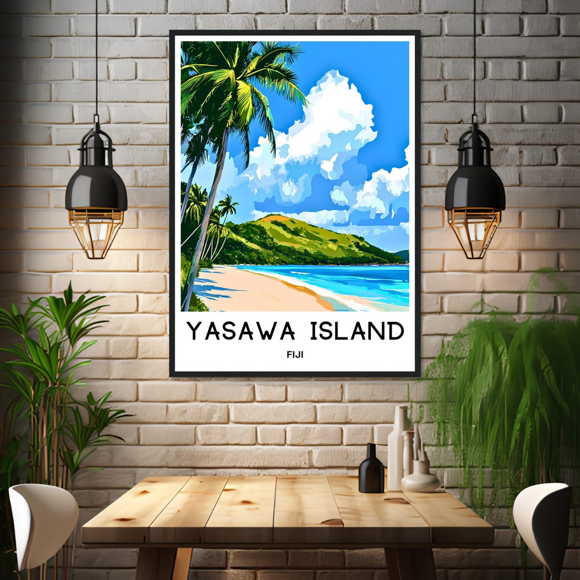 Yasawa Island Fiji Palm Tree Sandy Beach Island Travel Poster - Image 3