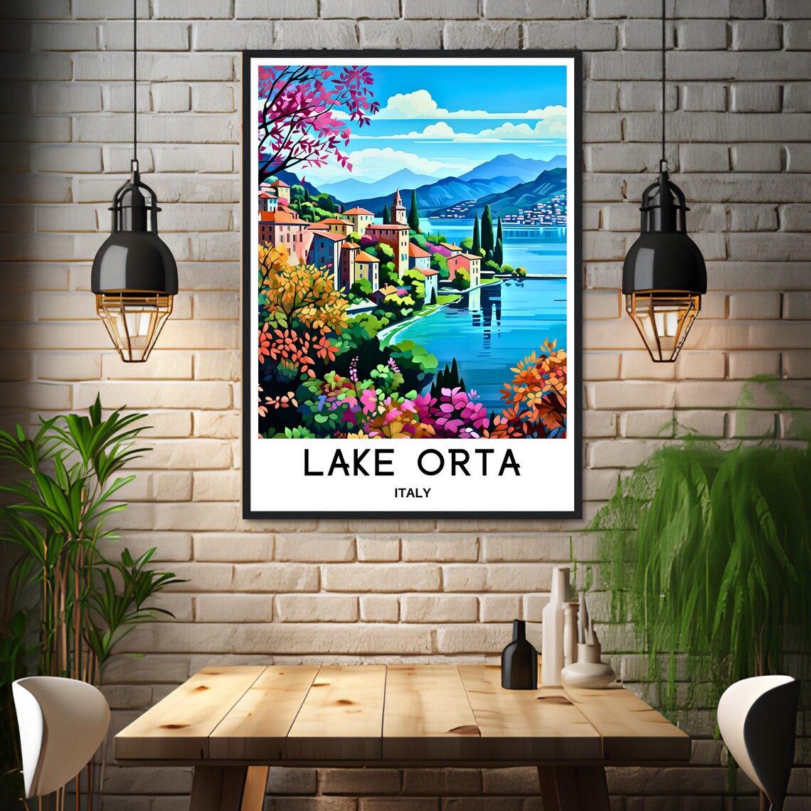 Lake Orta Village Nestled Among Colorful Trees in Italy Poster - Image 3