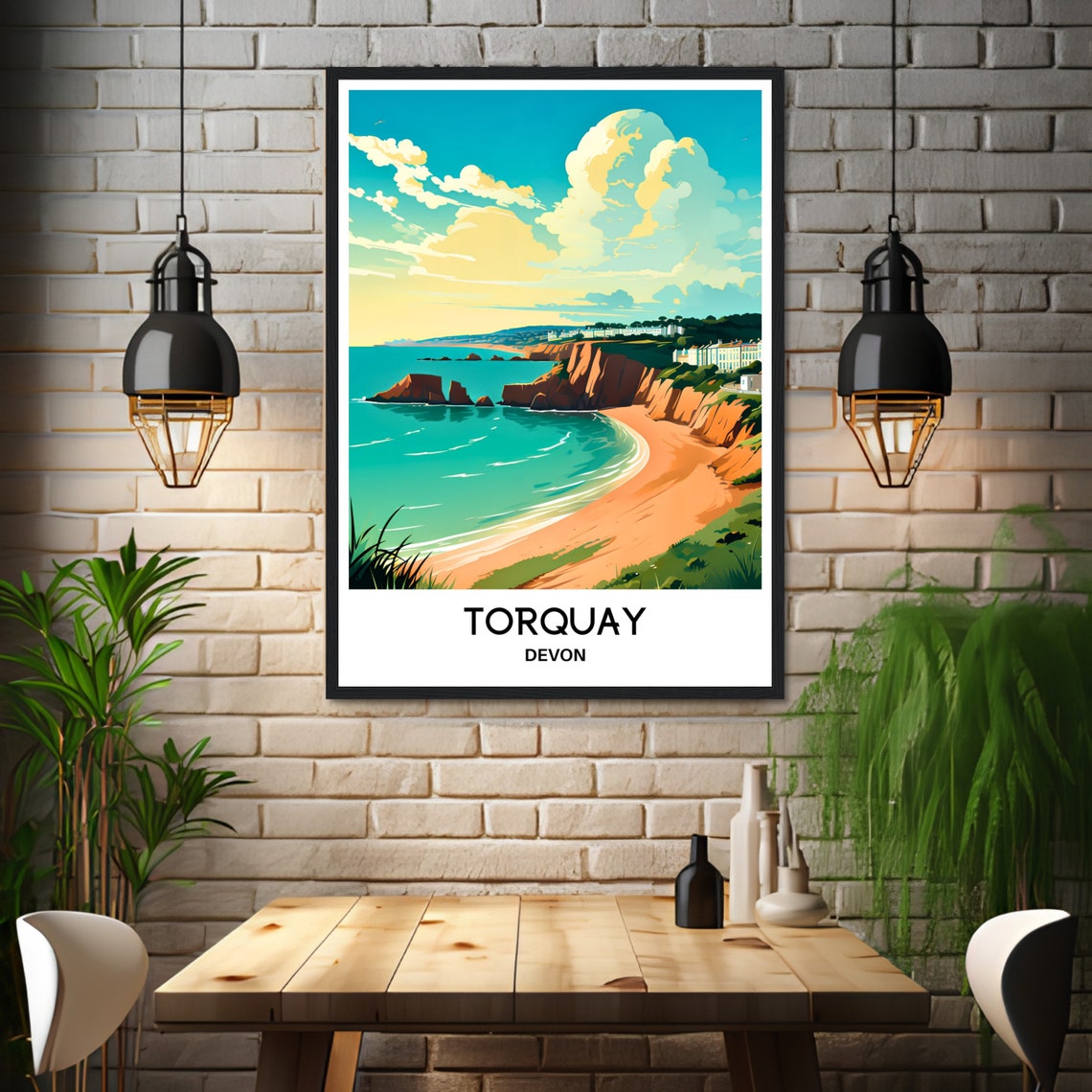 Torquay Devon Golden Sunset Cliffs and Sandy Beach Travel Poster - Image 3