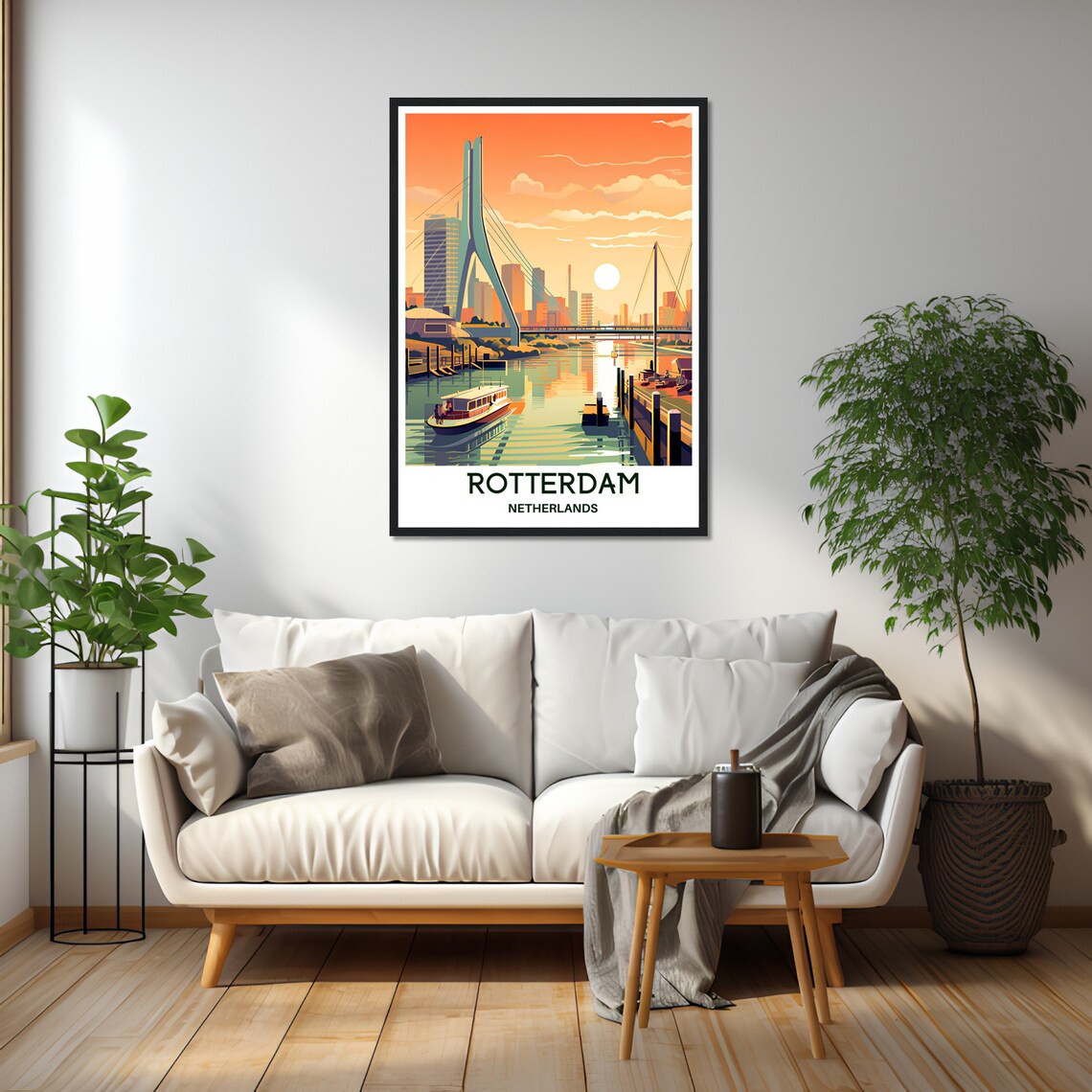 Rotterdam Netherlands Travel Poster of the Erasmus Bridge at Sunset - Image 2