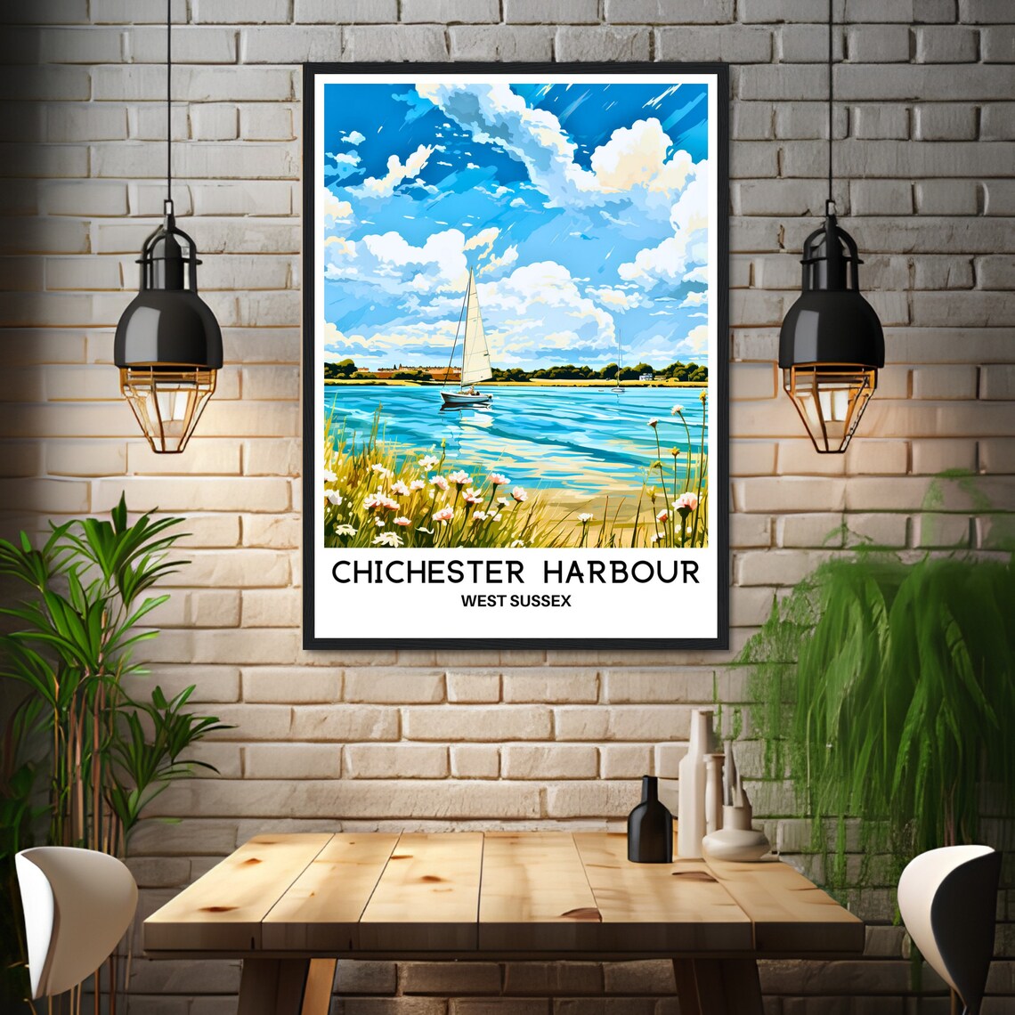 Chichester Harbour Sailboat Wildflower Coast Summer Travel Poster - Image 3
