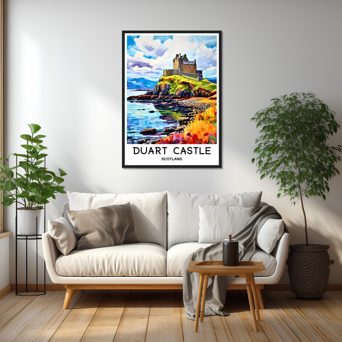 Duart Castle Scotland on Coastal Cliffs Colorful Travel Poster - Image 2
