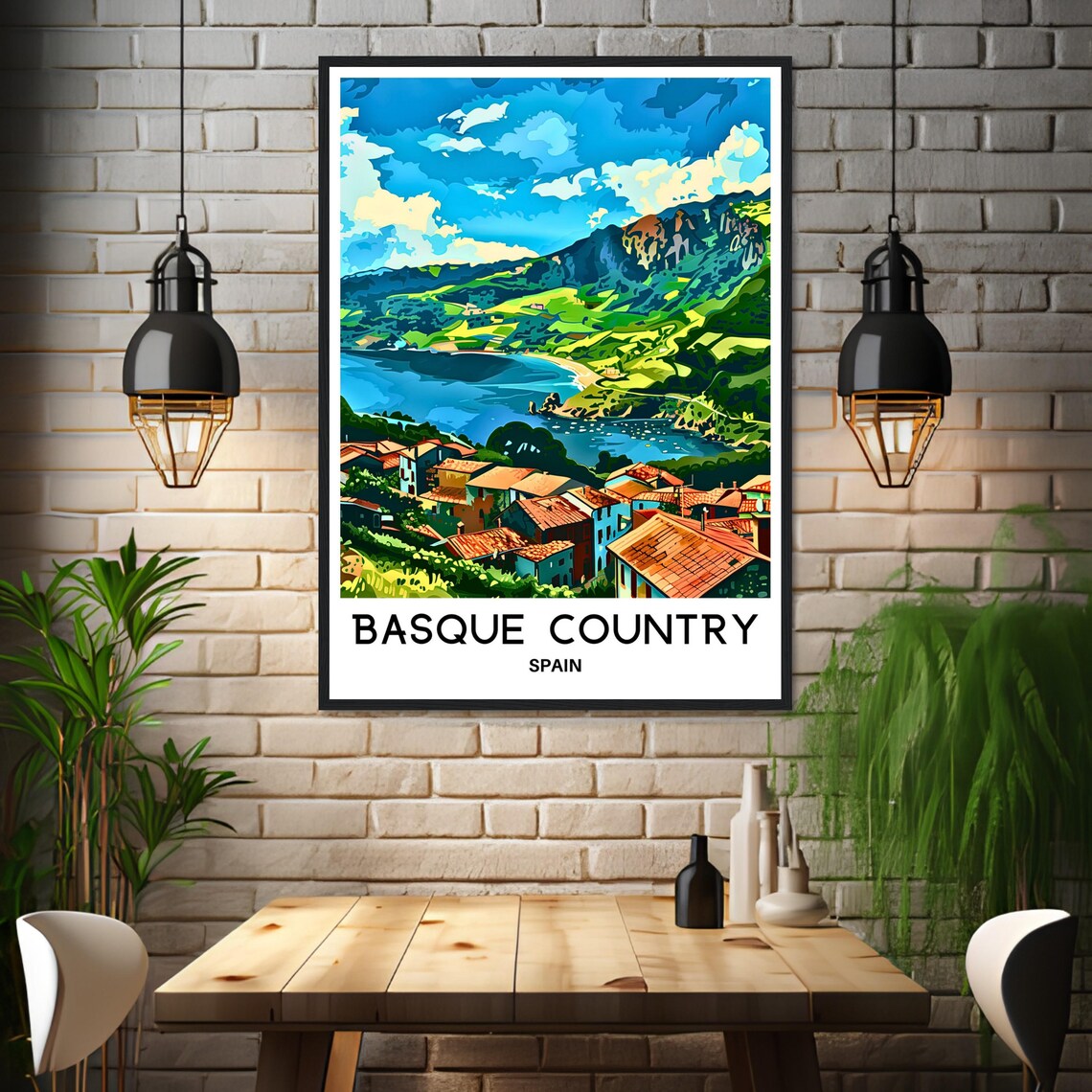 Basque Country Spain Seaside Village Bay Among Green Hills Poster - Image 3