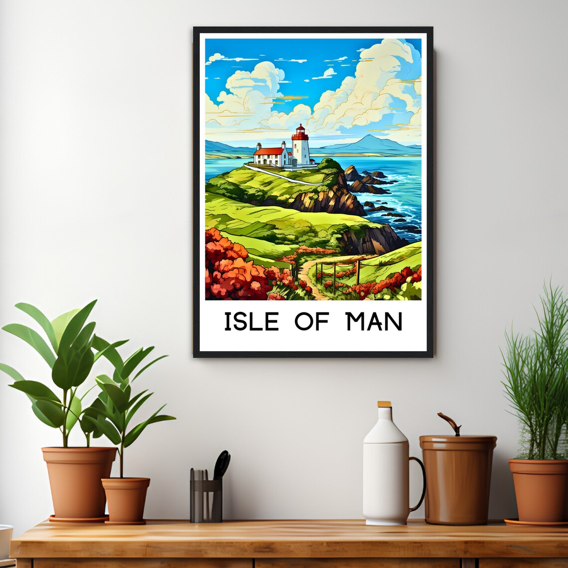 Isle of Man Lighthouse Green Cliff Coastline Sea Travel Poster - Image 3