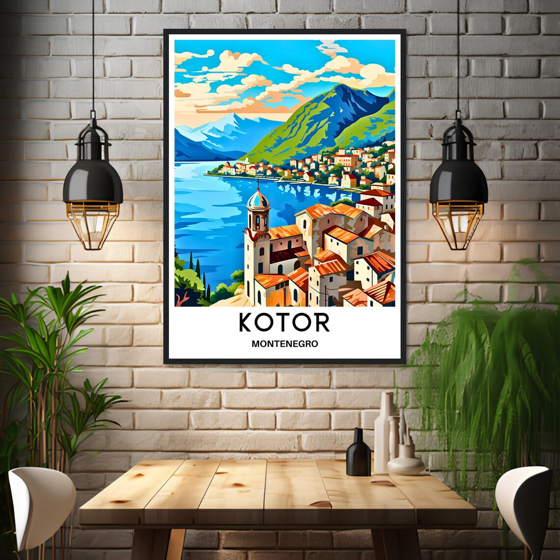 Kotor Montenegro Old Town With Church Tower Over The Bay Poster - Image 3