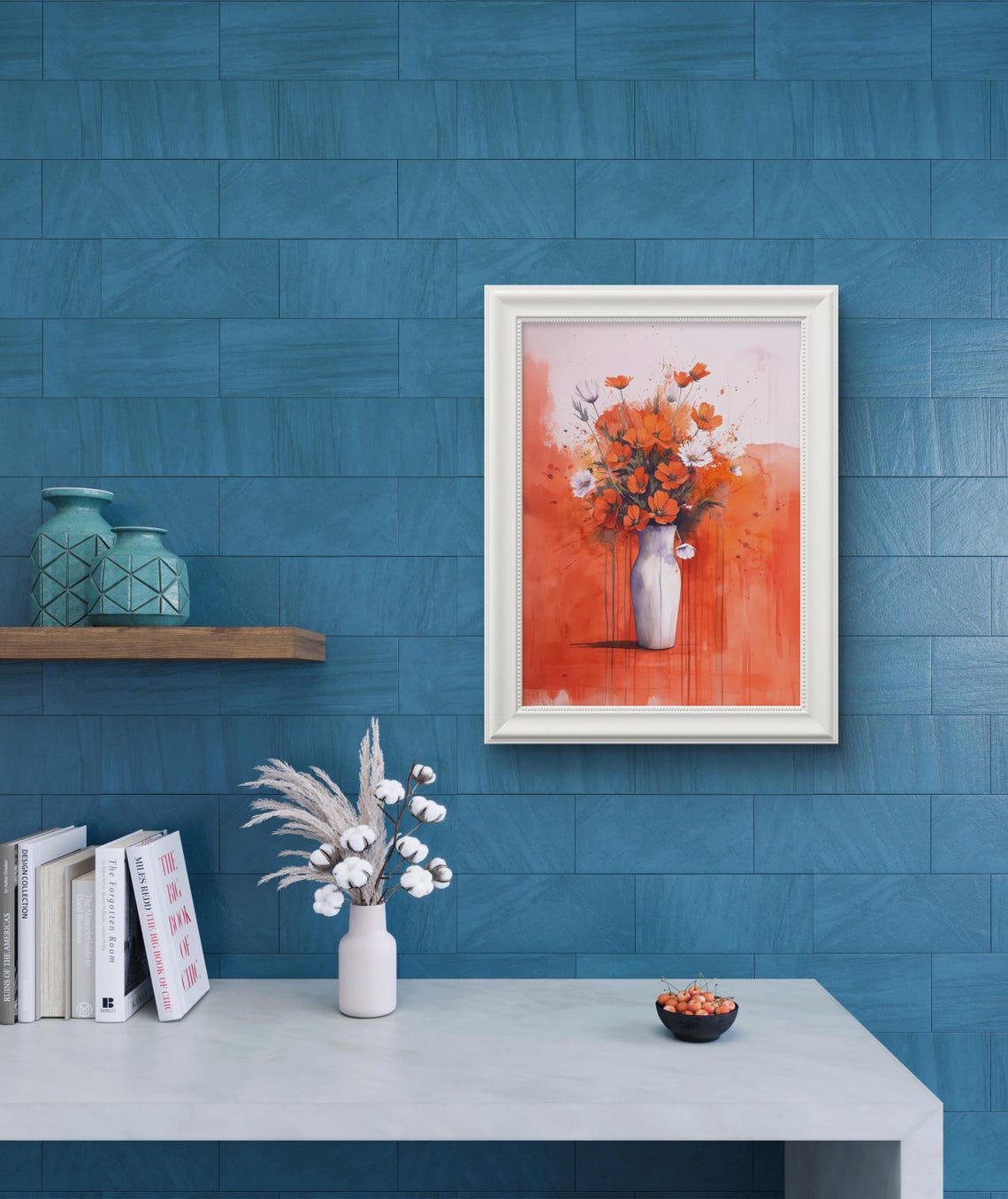 Vibrant Red Orange Floral Still Life Abstract Dripping Paint Poster - Image 5