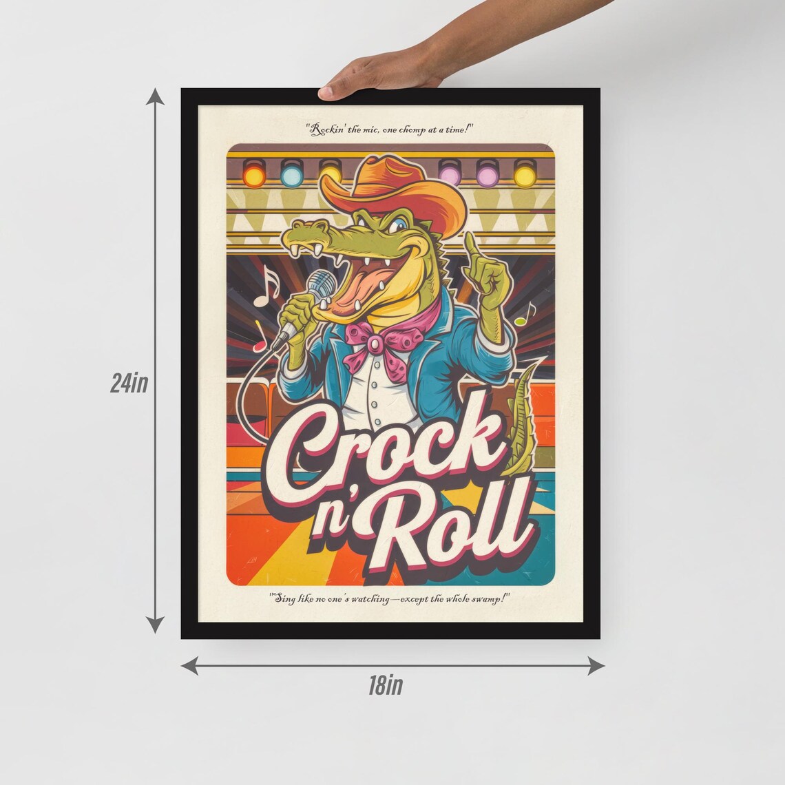 Crock n Roll Cowboy Crocodile Rock Star Retro Funny Music Wall Art Poster - Image 4