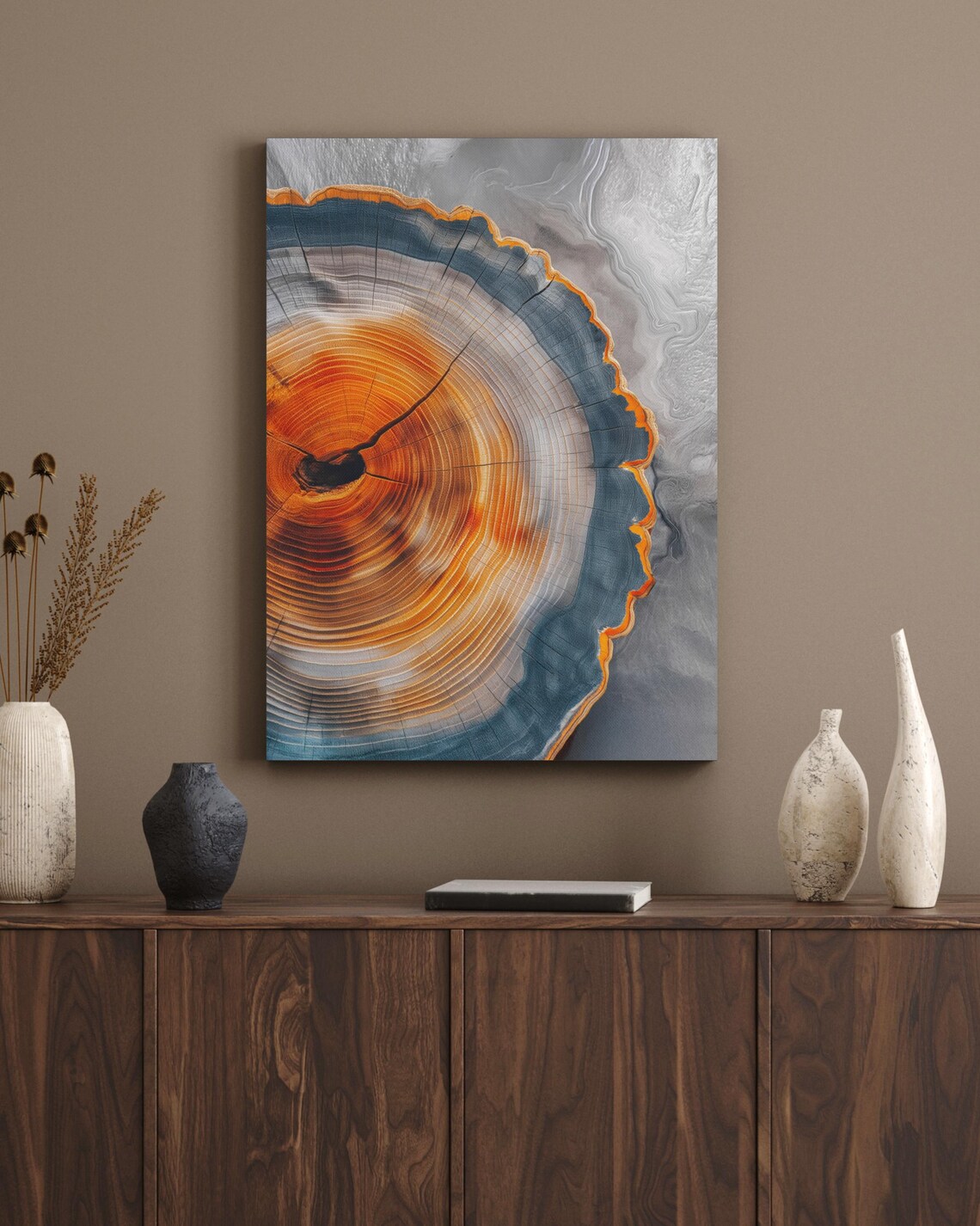 Tree Stump Print Tree Ring Circles Wall Art Nordic Wall Art Neutral Earthy Tones Rustic Home Decor Wood Texture Art - Image 3