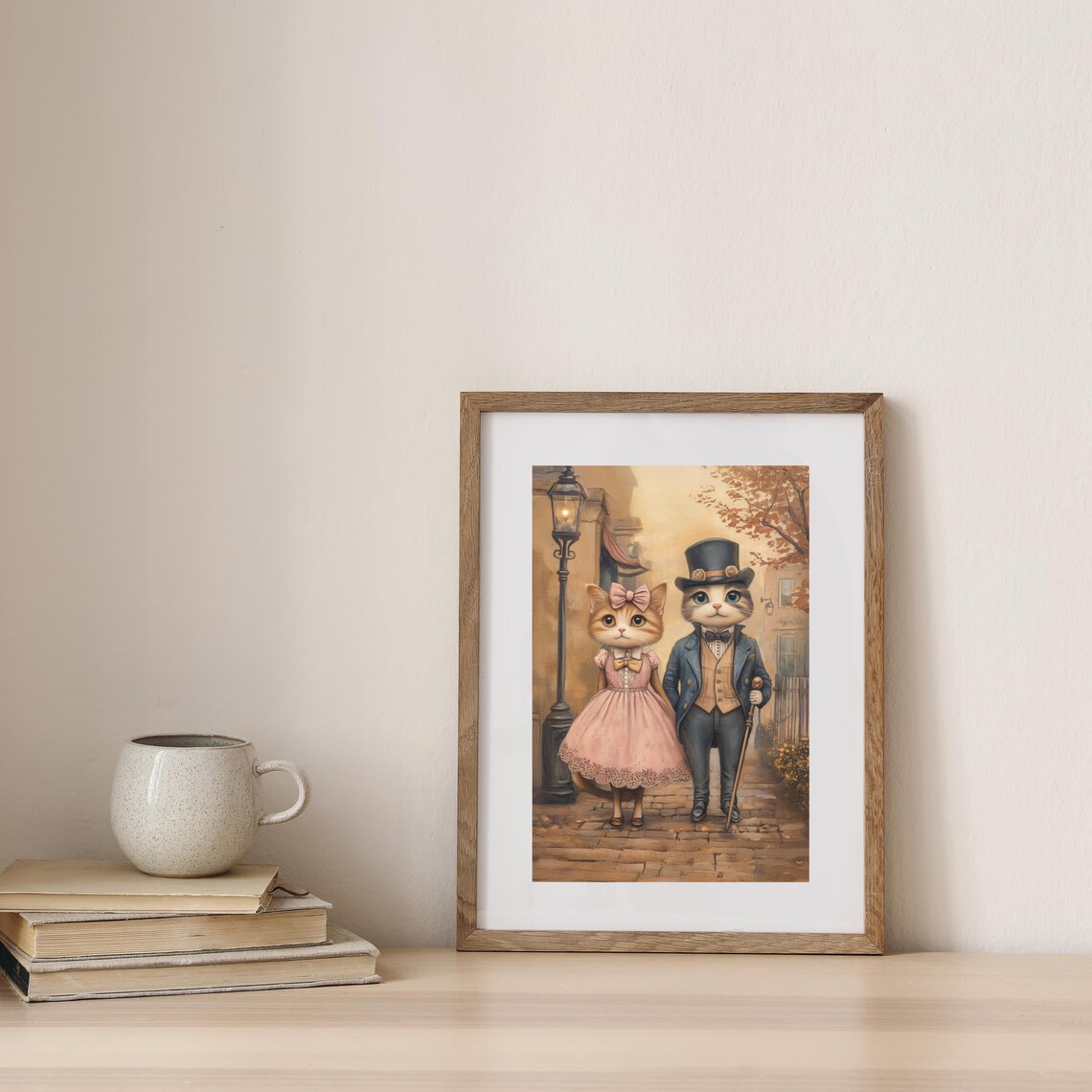 Victorian Cat Couple Portrait Autumn Street Vintage Animal Wall Art Poster - Image 2