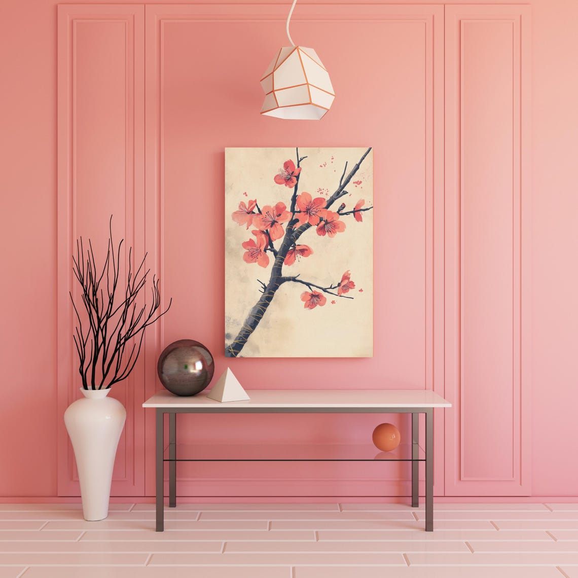 Red Cherry Blossom Branch Vintage Japanese Botanical Wall Art Poster - Image 4