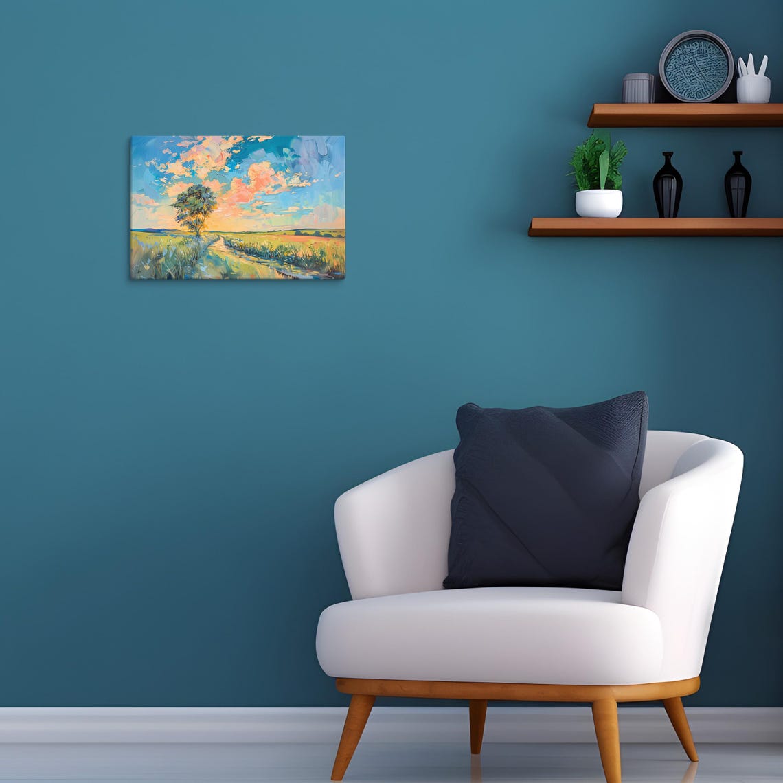 Vibrant Sunset Countryside Pathway Impressionist Print Inspired By Monet Peaceful Rural Scenery Wall Art - Image 2
