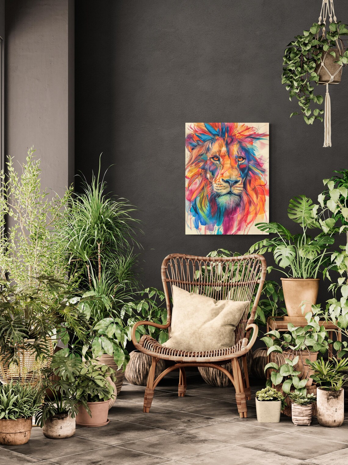 Vibrant Colorful Lion Face Abstract Watercolor Bold Wildlife Art Poster - Image 3