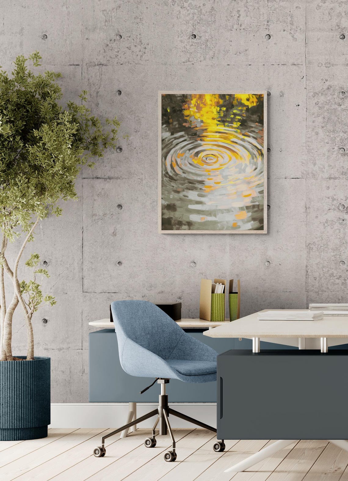 Golden Sun Reflection Rippling Water Abstract Calm Wall Art Poster - Image 2
