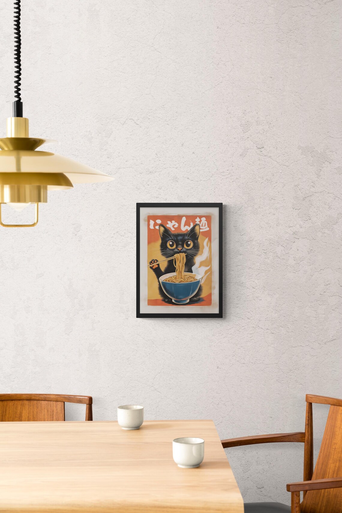 Cute Black Cat Eating Ramen With Chopsticks Retro Japanese Pop Art Poster - Image 3