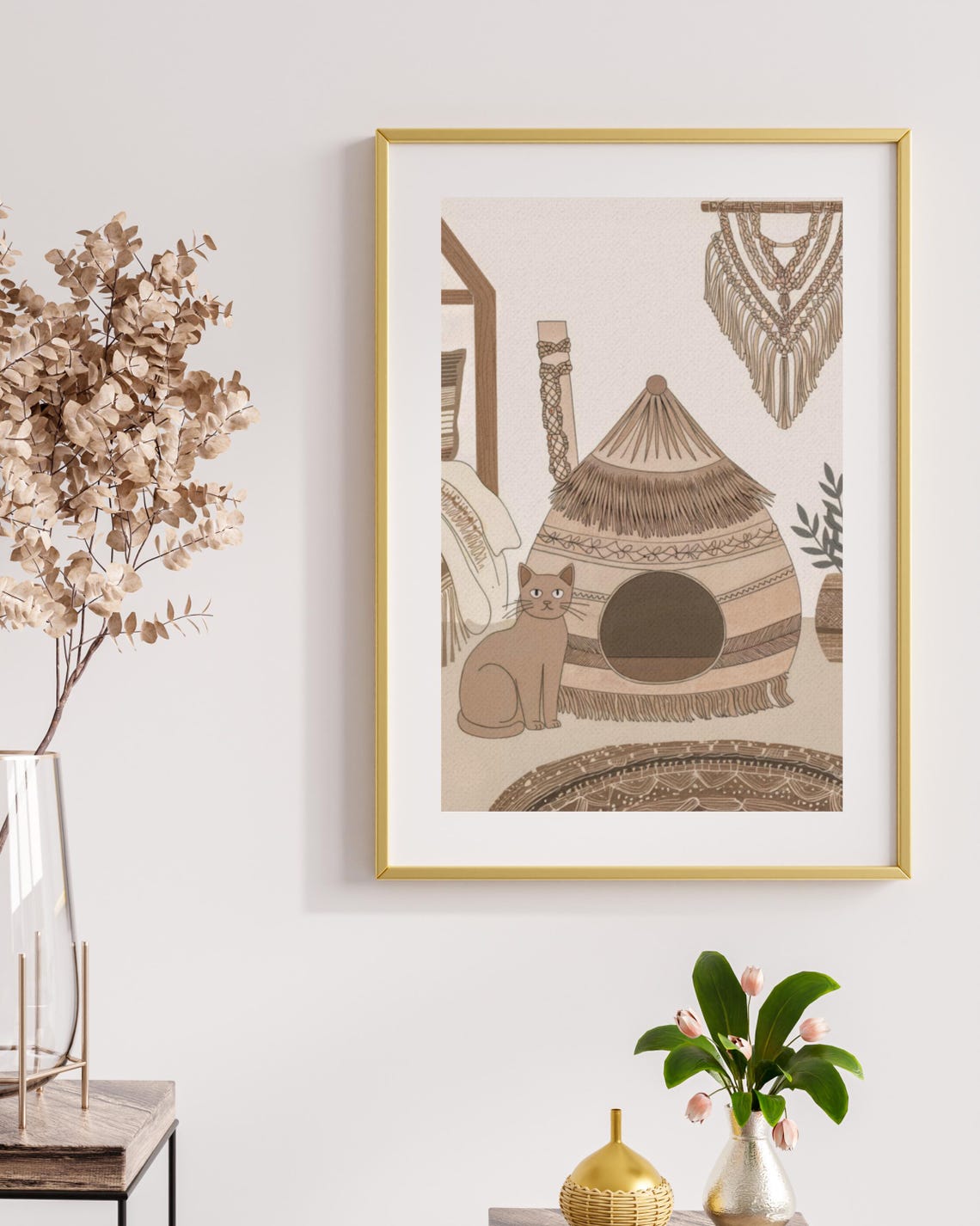 Boho Cat Playground Woven Cat House Macrame Minimalist Kitty Poster - Image 2