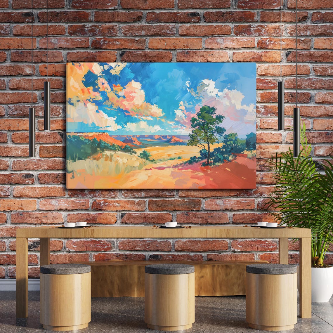 Vibrant Desert Landscape Print Bold Wall Decor For Nature Lovers Impressionist Art With Majestic Desert Sky - Image 4