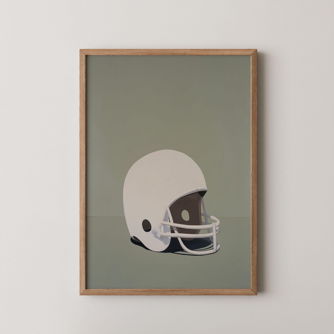 White Football Helmet Olive Green Minimalist Kids Sports Room Poster