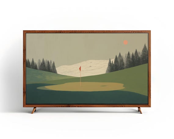 Minimalist Golf Course Art Samsung Frame Tv Modern Home Decor