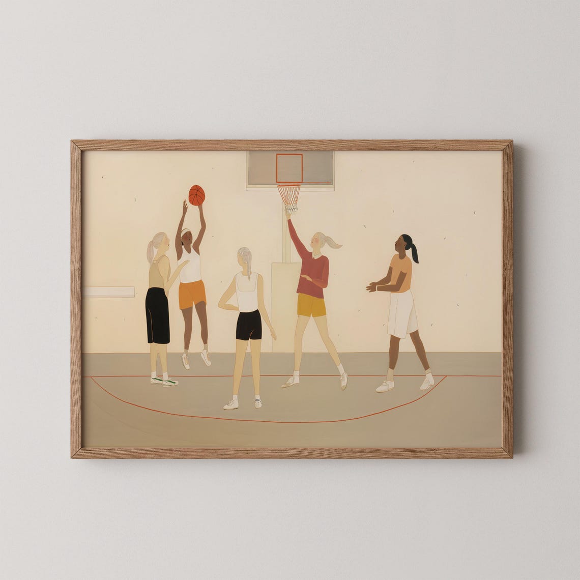 Women Playing Basketball Illustration Art Print with Female Athletes