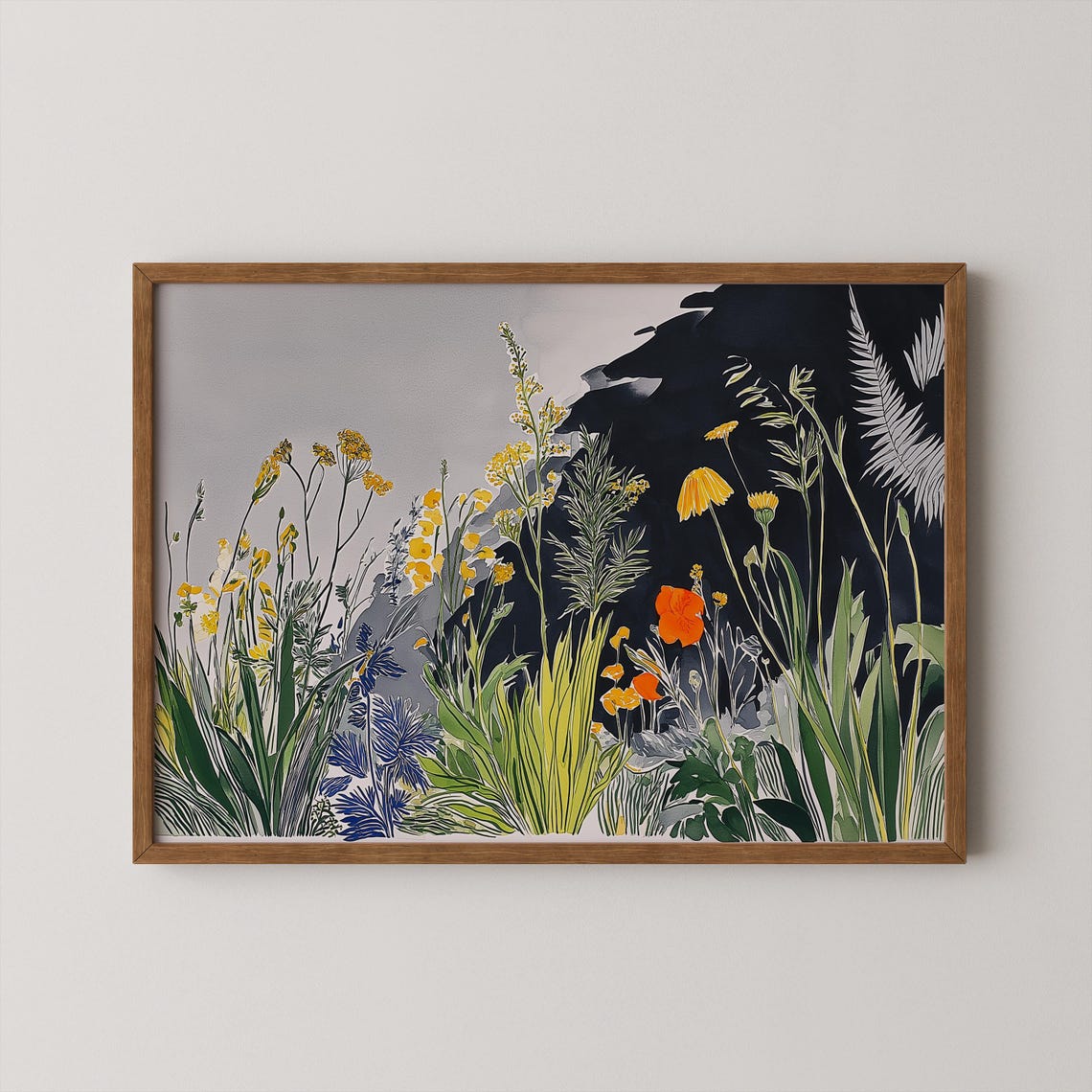Wildflower Night Garden Moody Floral Botanical Illustration Print