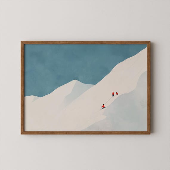 Mountain Climbers Art Print Minimalist Ski Guide Gift Mcm Cabin Decor