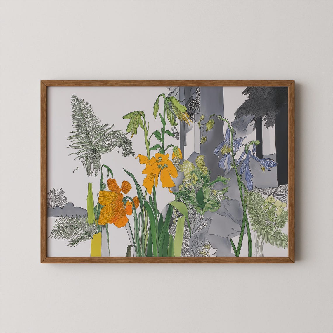 Yellow Daylily Botanical Line Art Wild Garden Flowers Art Print