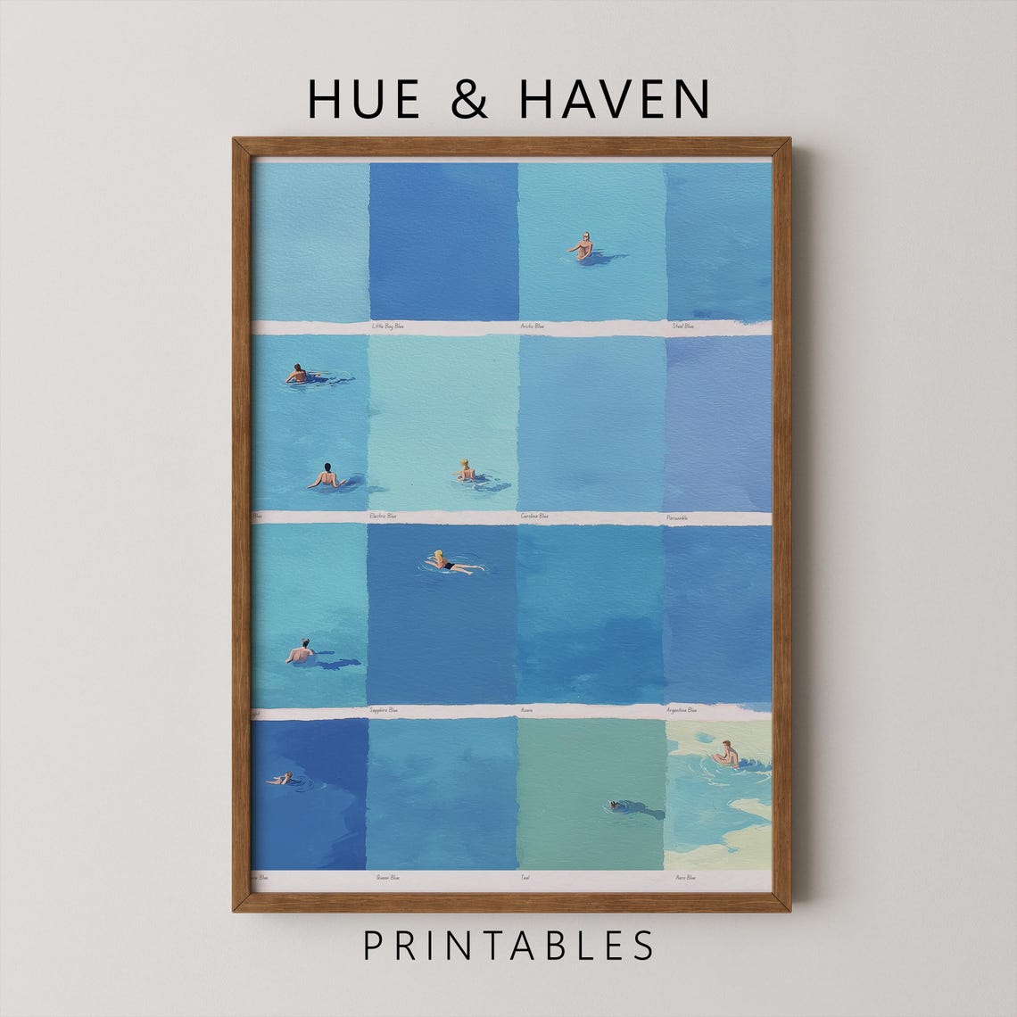 Swimmers Blue Paint Swatch Grid Art Print Ocean Colors Decor