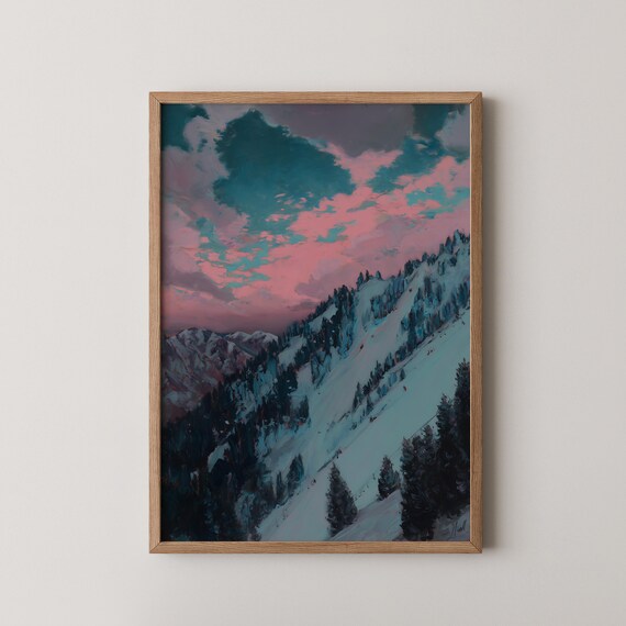 Northern Lights Snowy Forest Print Moody Winter Decor Prints