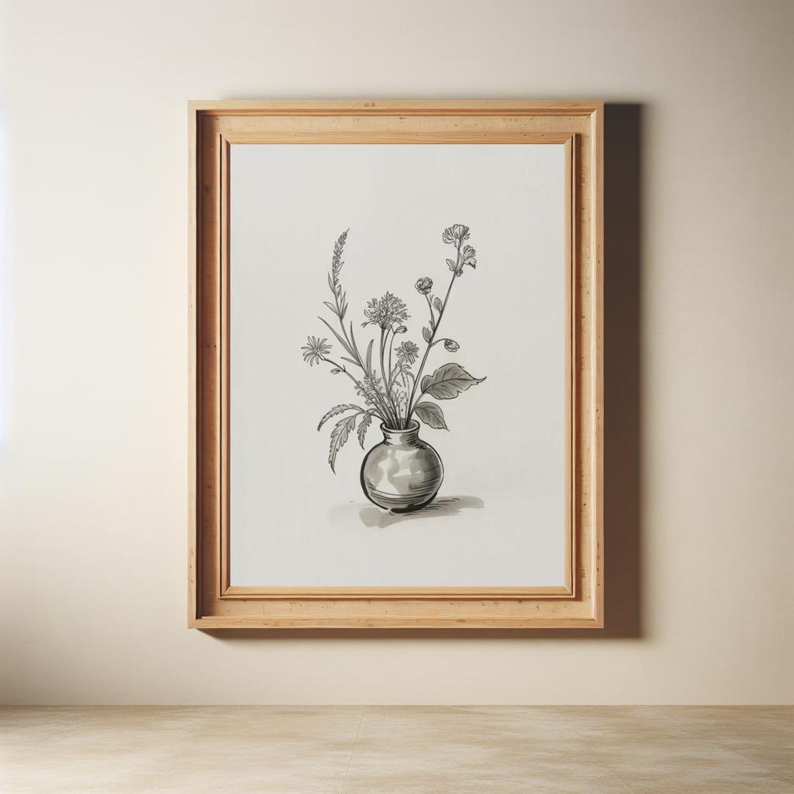 Rustic Ink Botanical Wildflowers In Small Vase Line Art Poster - Image 2