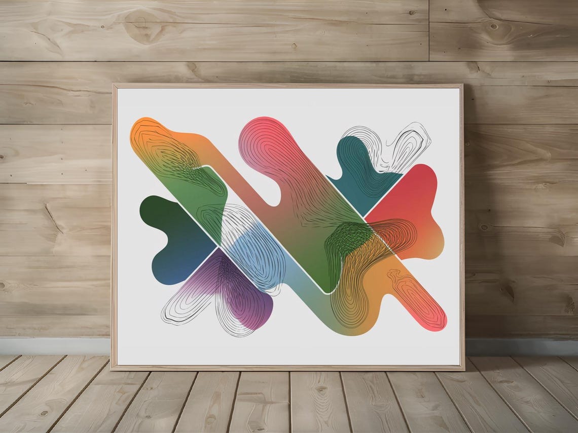 Colorful Fluid Abstract Lines Gradient Organic Shapes Wall Art - Image 2