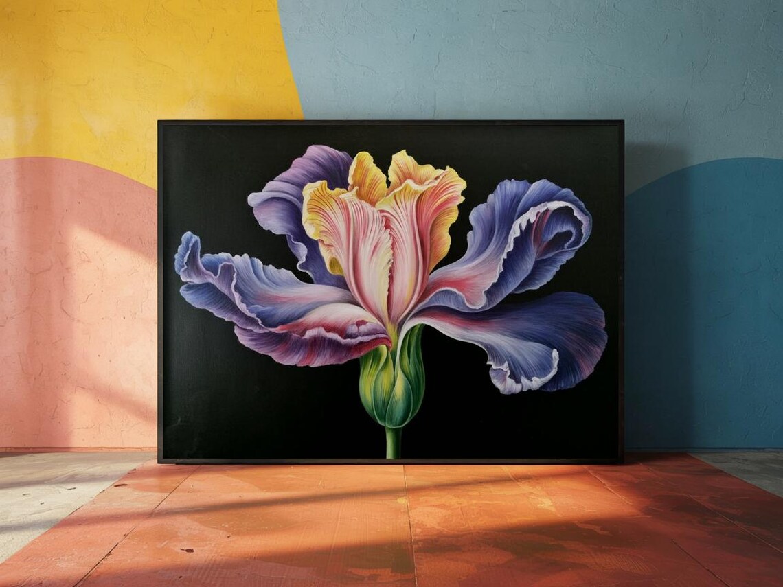 Iris Bloom Striated Ruffled Petals Purple Pink Yellow Wall Art - Image 2