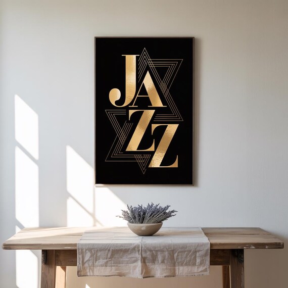 Gold Jazz Wall Art Modern Geometric Typography