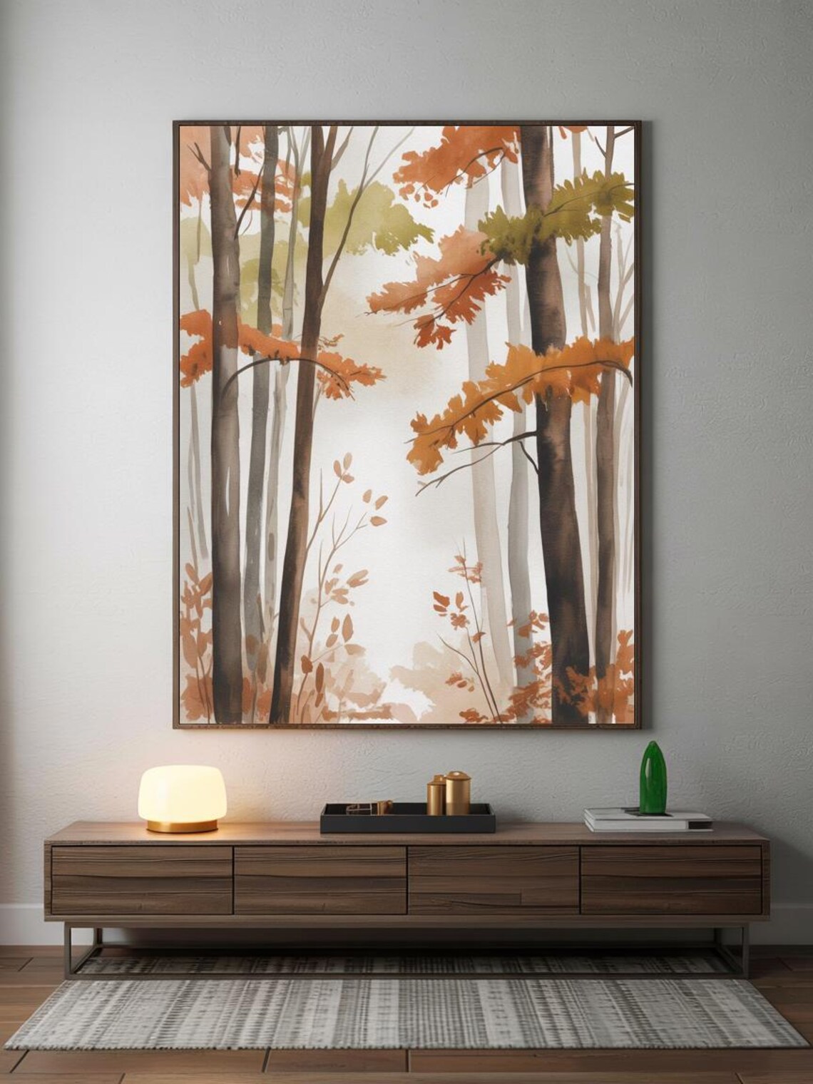 Autumn Woodland in Rust Orange Tones Soft Misty Watercolor Forest Poster - Image 3