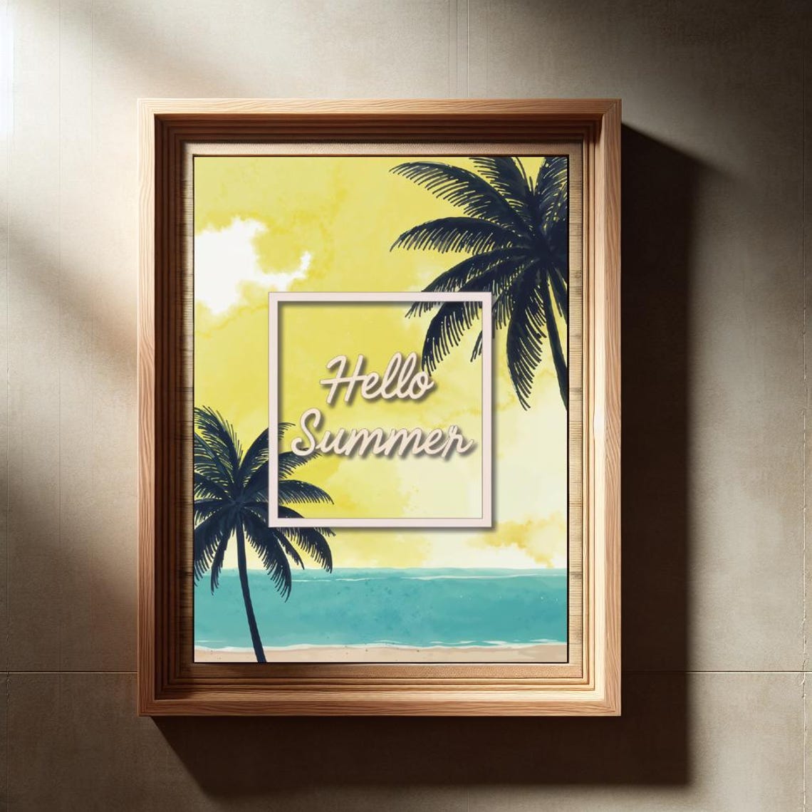 Hello Summer Beach Palm Trees Turquoise Ocean Tropical Decor Print - Image 2