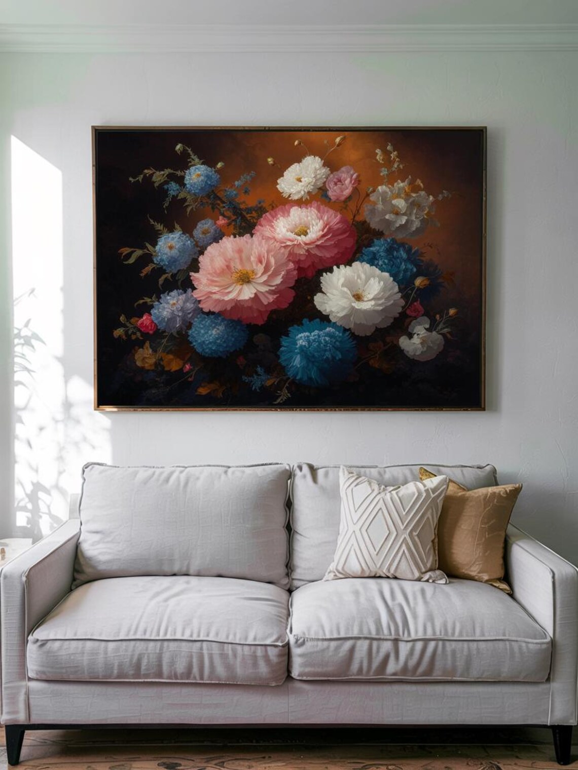Vibrant Pink Blue and White Flower Bouquet Still Life Poster - Image 3