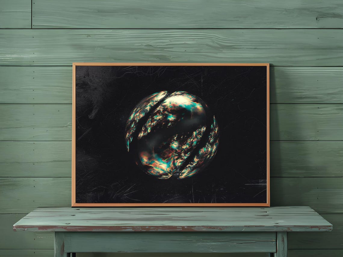 Dark Space Planet Sphere Nebula Swirl Cosmic Abstract Art Print - Image 2