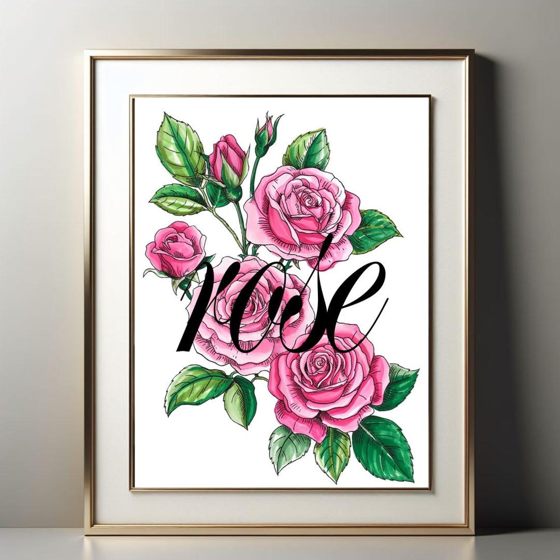Pink Rose Botanical Script Typography Rose Lettering Wall Poster - Image 2