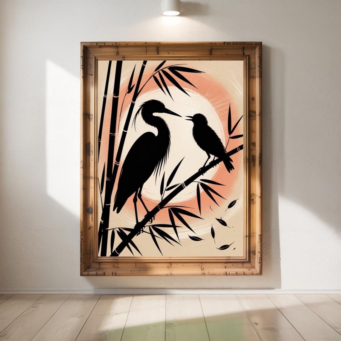 Heron Crow Silhouette Sunset Bamboo Japanese Bird Art Poster - Image 2