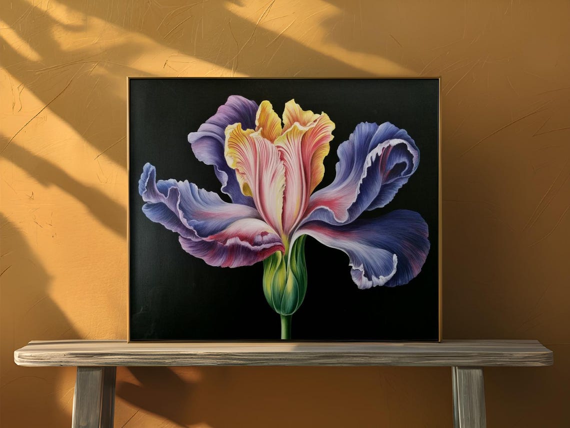 Iris Bloom Striated Ruffled Petals Purple Pink Yellow Wall Art - Image 3
