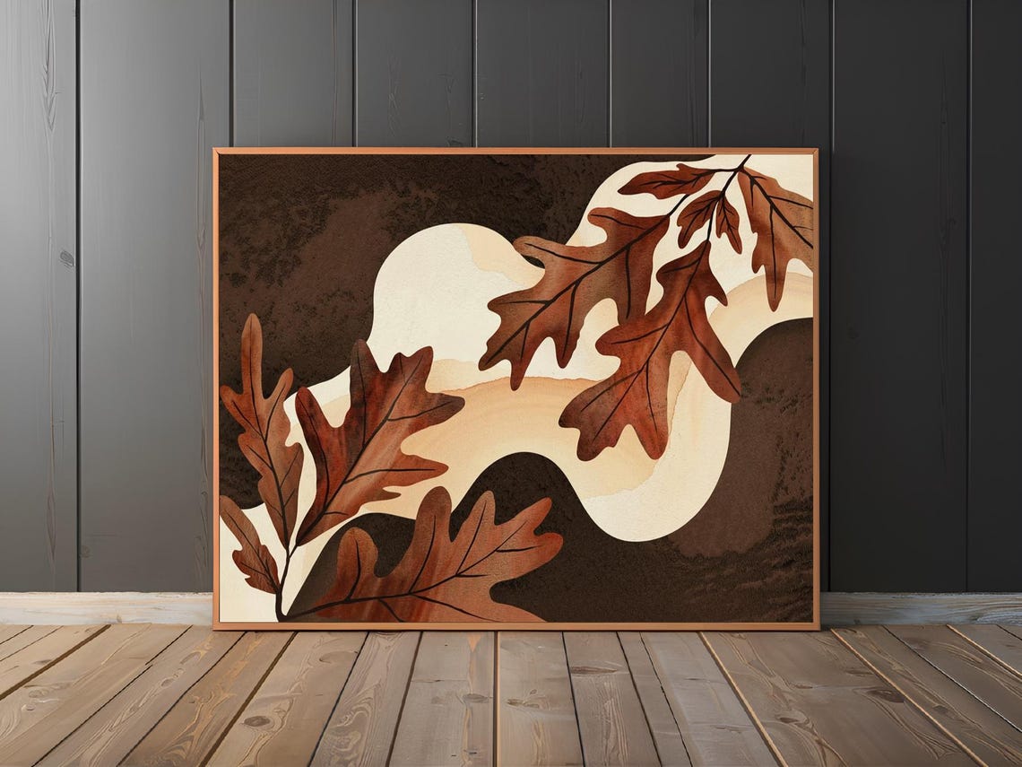 Dried Oak Leaves Autumn Rust Watercolor Botanical Nature Poster - Image 3