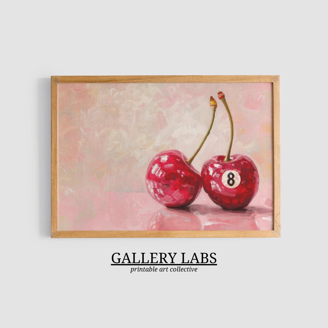 Red Cherry Pair Lucky Eight Ball Pink Retro Kitchen Painting Wall Poster - Image 3