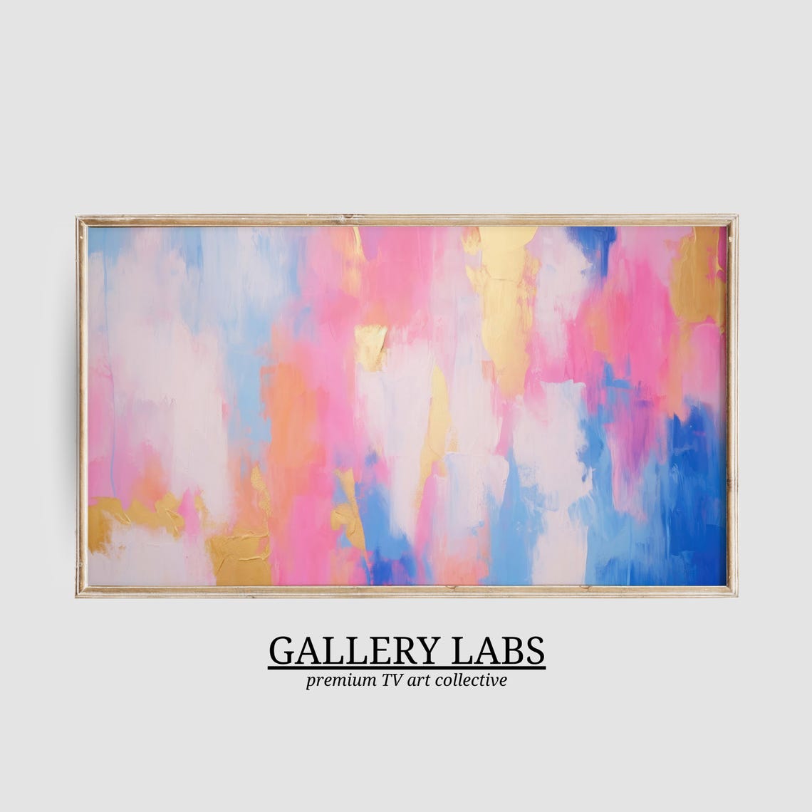 Soft Pastel Pink Blue Gold Wash Abstract Modern Framed TV Art Print